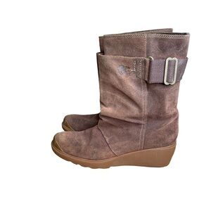 Sorel Toronto Waterproof Lace Up Wedge Boots Suede Brown Women Sz 9.5